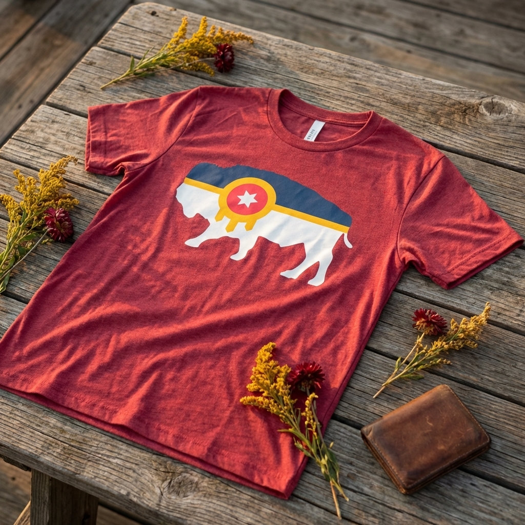 Tulsa Buffalo Flag Tee — The buffalo wears the flag.