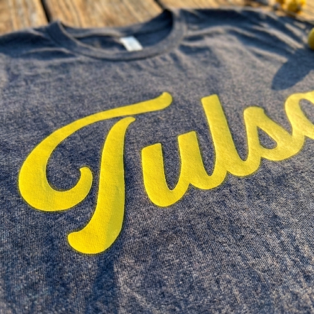 Tulsa Script Tee — print detail