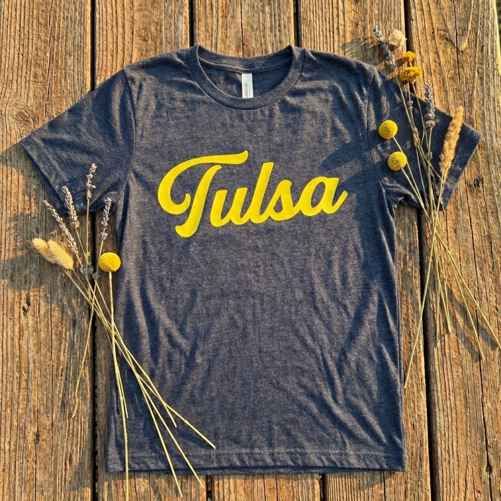 Tulsa Script Tee — The city, in cursive.
